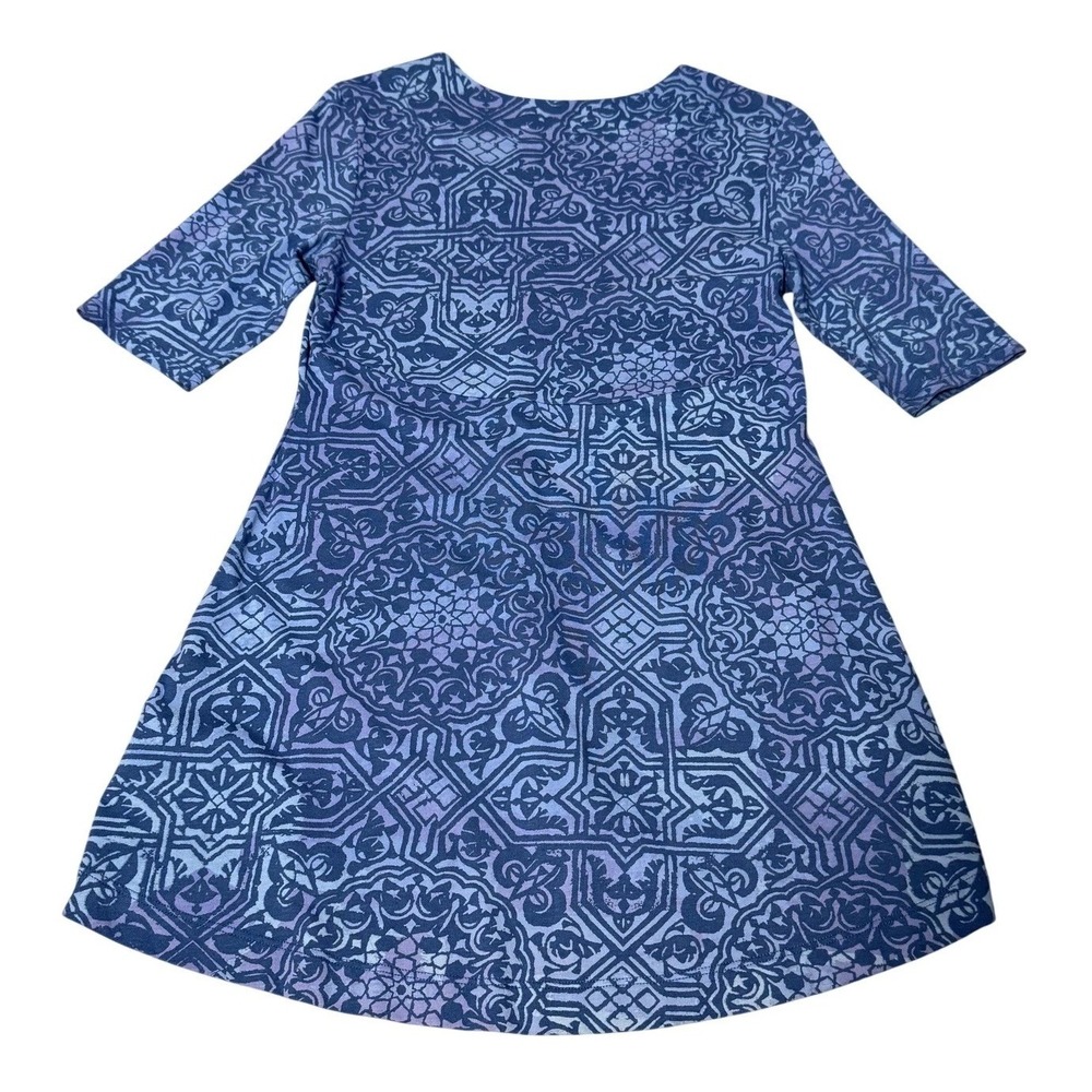 Peruvian Connection Dress Womens Small Blue Geometric Pima Cotton Stretch Layer